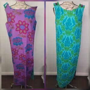 Gump's San Francisco Maxi Dress Sz 14 Reversible Floral Artsy Lagenlook Blouson